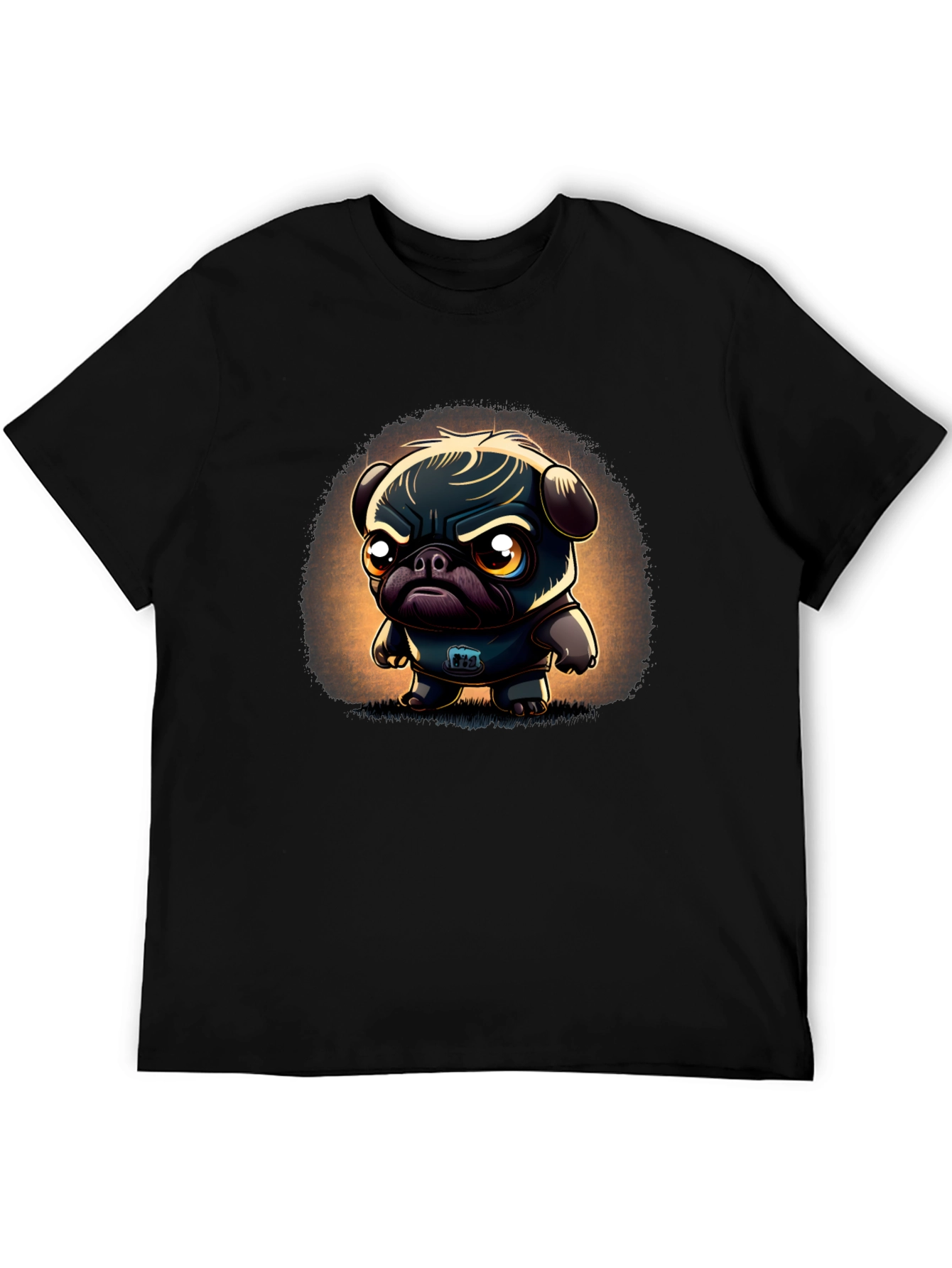 Grumpy Pug Cartoon Black T-Shirt
