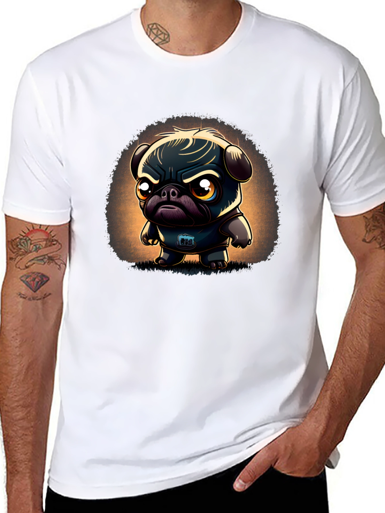 Grumpy Pug Cartoon Black T-Shirt