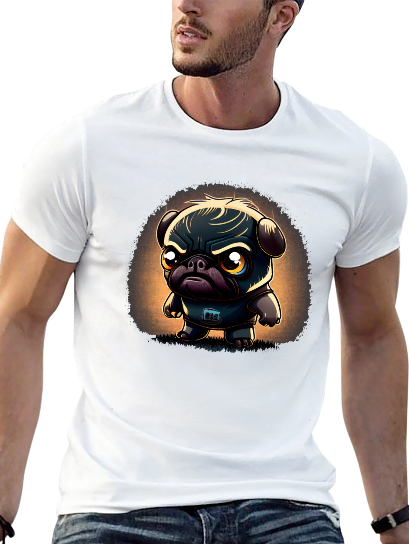 Grumpy Pug Cartoon Black T-Shirt