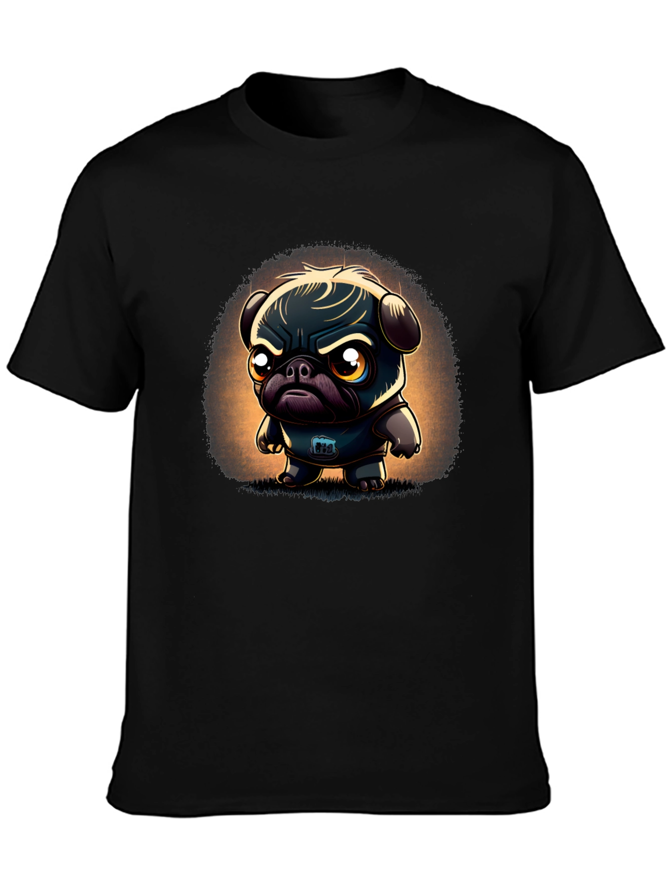 Grumpy Pug Cartoon Black T-Shirt