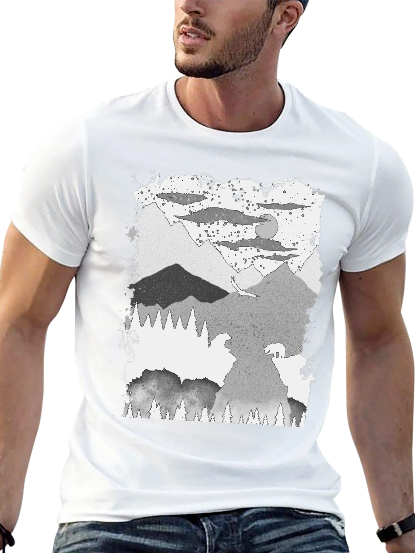 Mountain Scene Graphic Tee - Black