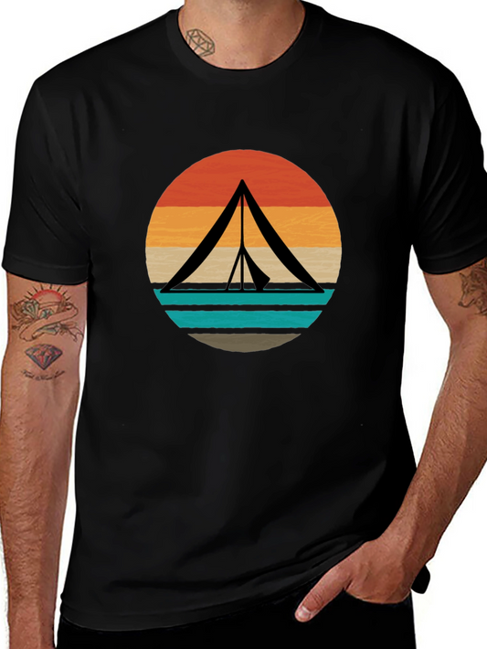 Retro Camping Tent Graphic Tee - Black