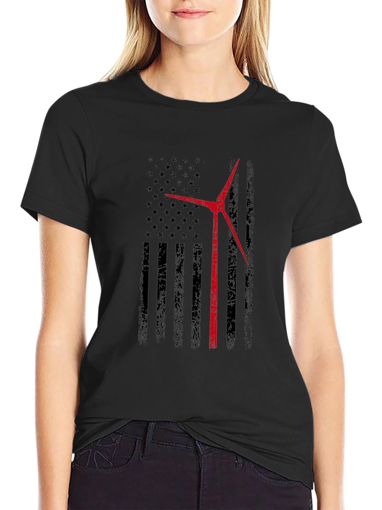Wind Turbine American Flag T-Shirt