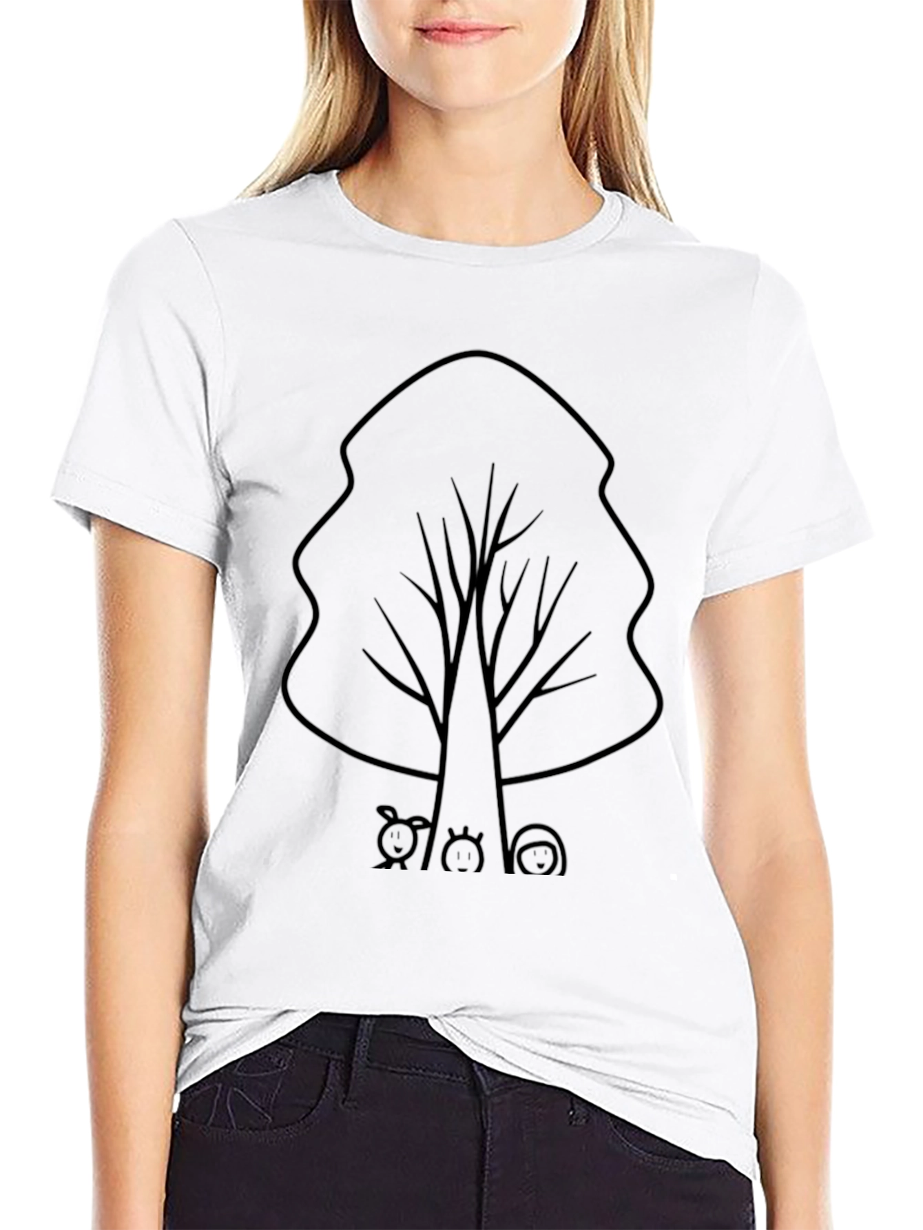 Cute Tree with Animals Graphic Tee - Black