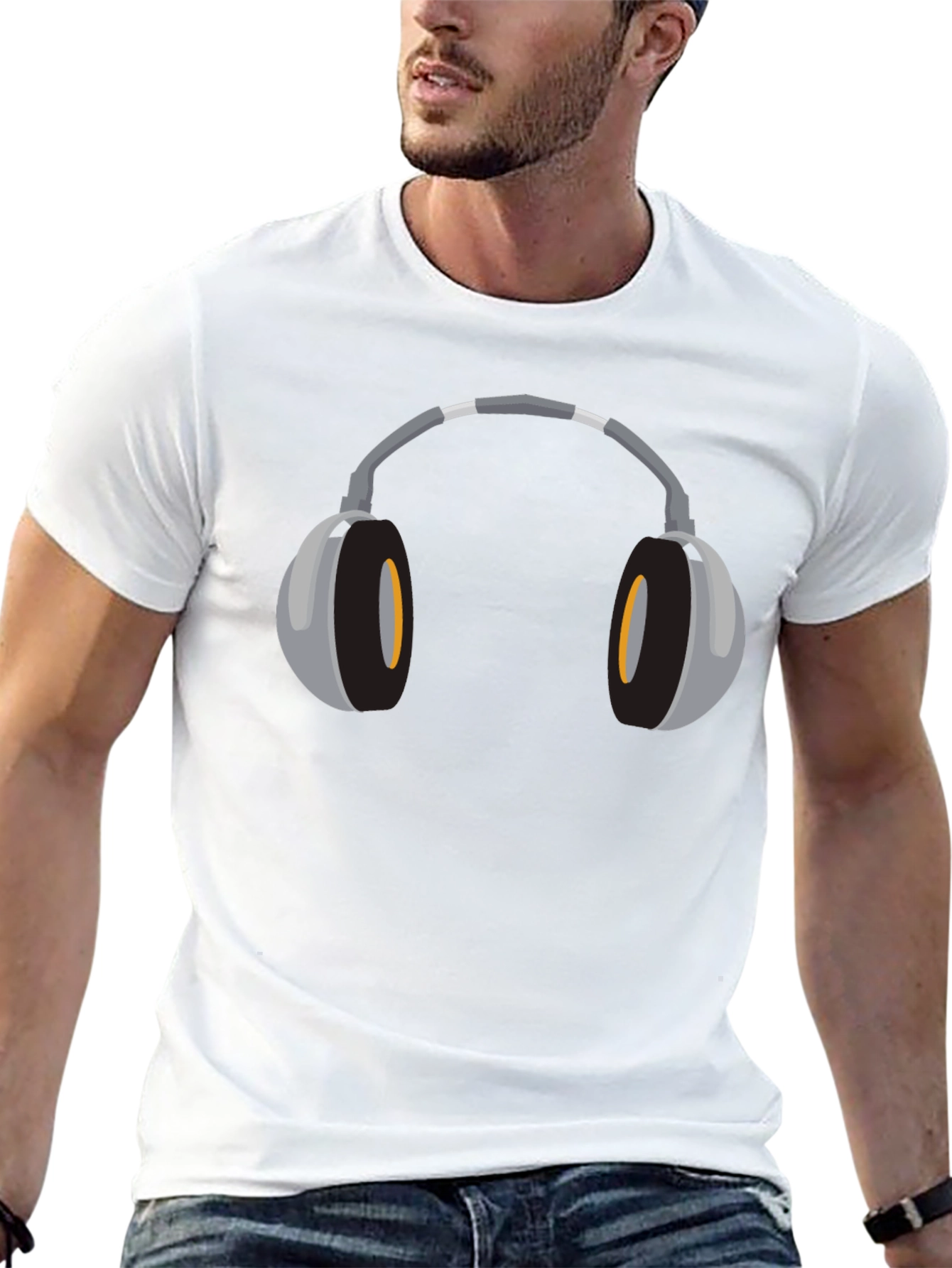 Headphone Graphic Tee - Stylish Black T-Shirt