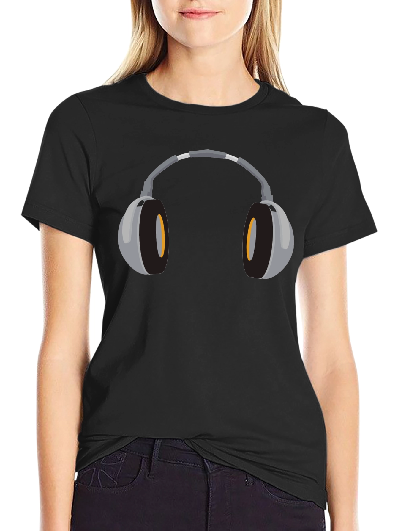 Headphone Graphic Tee - Stylish Black T-Shirt