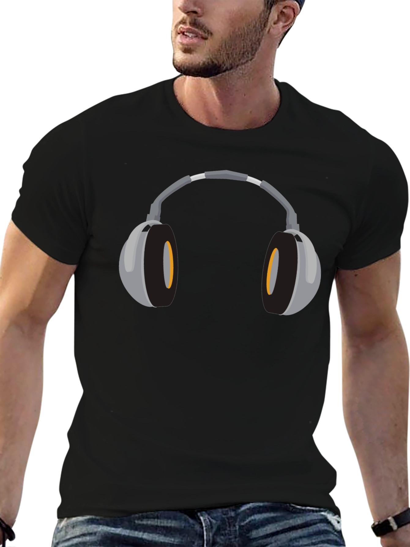 Headphone Graphic Tee - Stylish Black T-Shirt