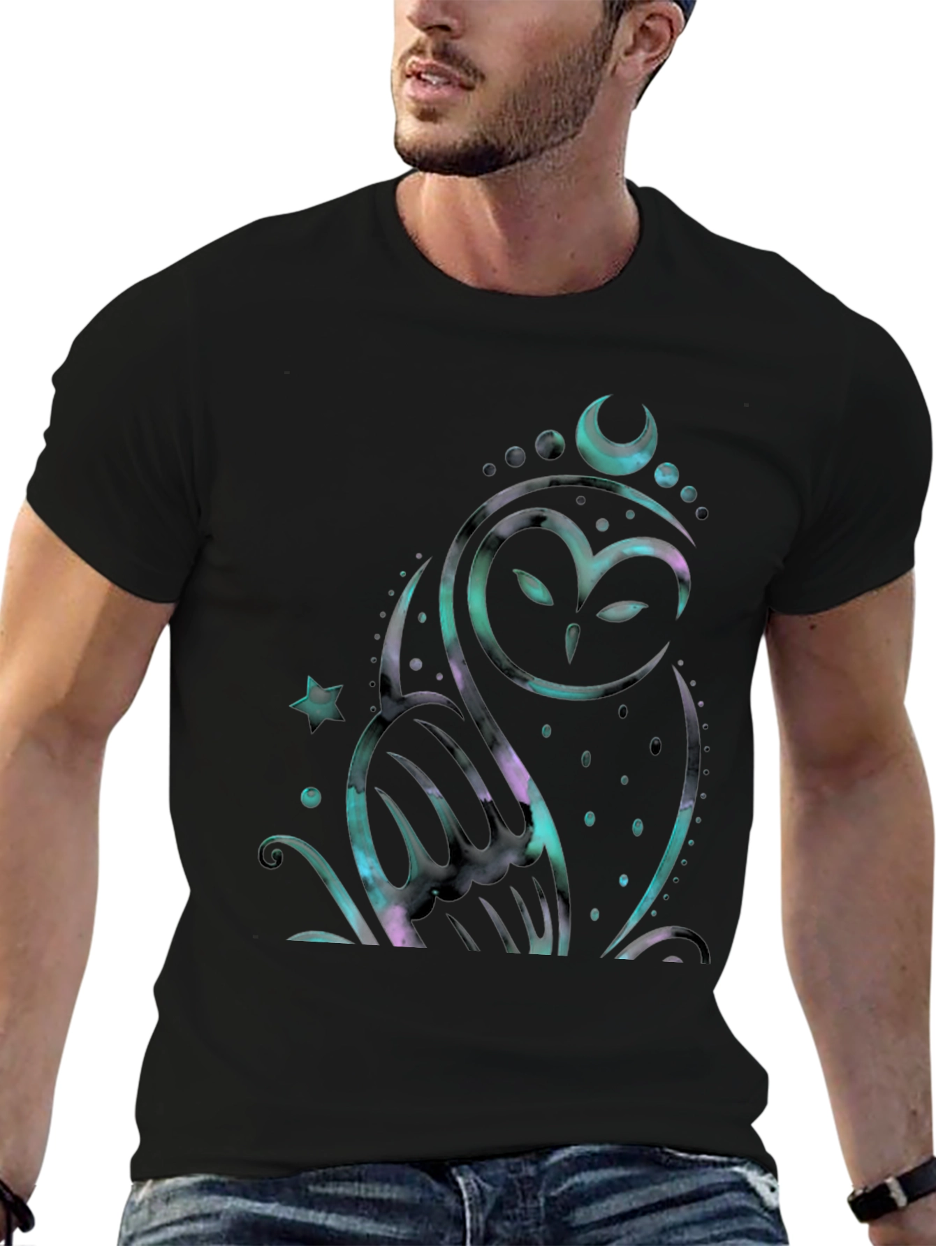 Mystic Owl Graphic Tee - Celestial Design