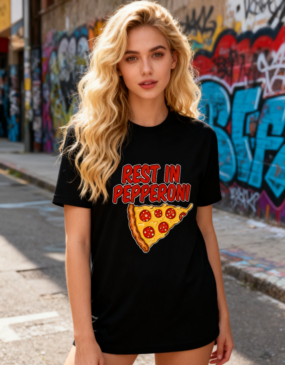 Chic Pizza Print Black T-shirt