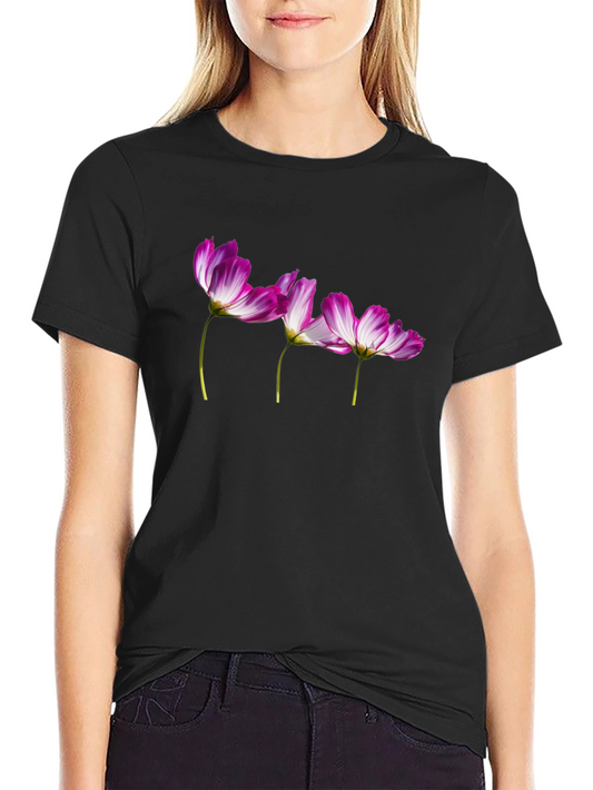 Floral Print T-Shirt - Black Casual Tee
