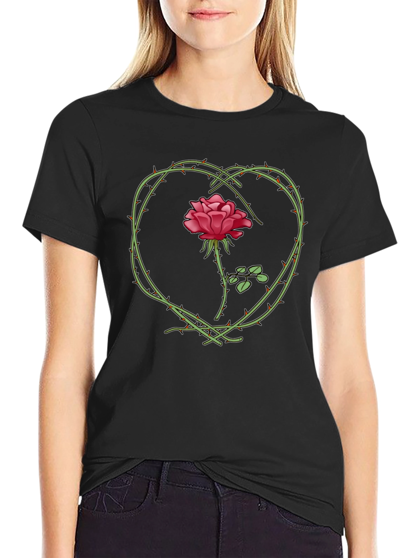 Rose Heart Graphic Tee - Black T-Shirt