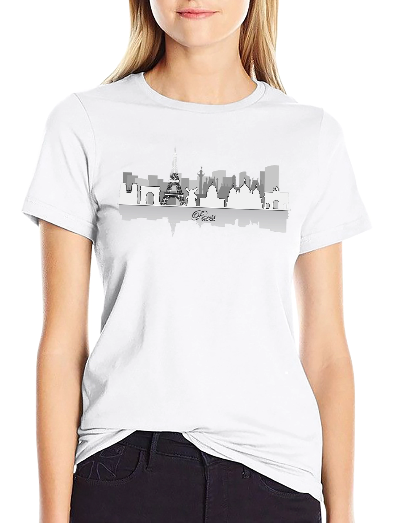 Paris Skyline Graphic Tee - Black Cotton Blend T-Shirt