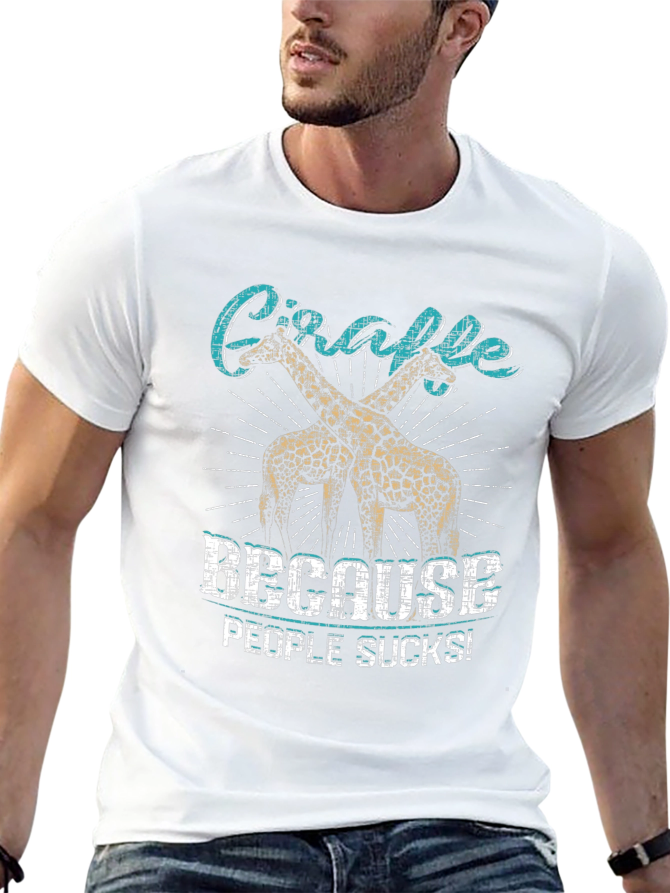 Giraffe Because People Suck Black Graphic T-Shirt