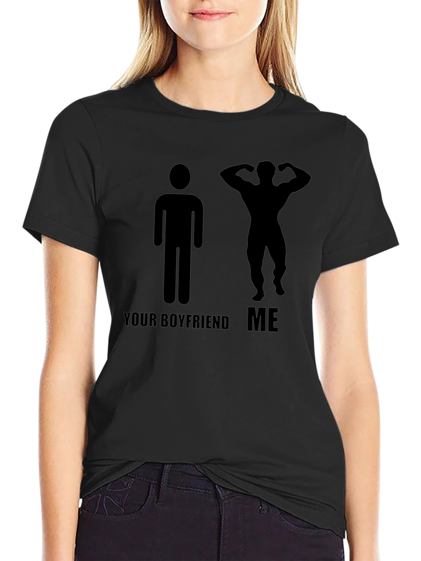 Humorous Black T-Shirt: Your Boyfriend vs. Me