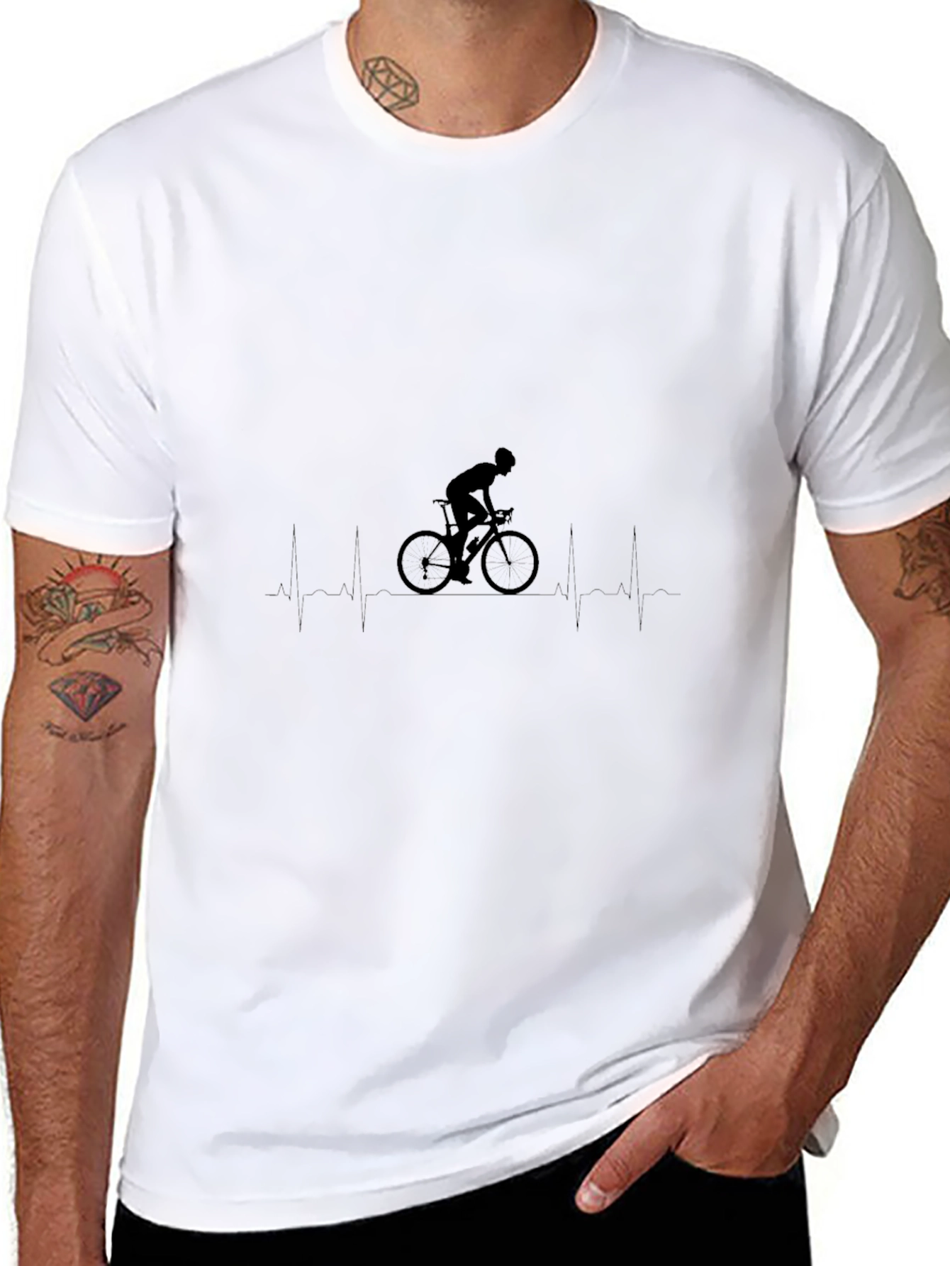 Cycling Heartbeat Graphic Tee - Black Cotton Blend