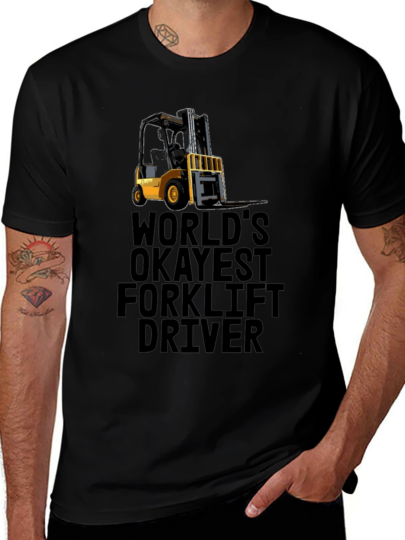 Worlds Okayest Forklift Driver Black T-Shirt