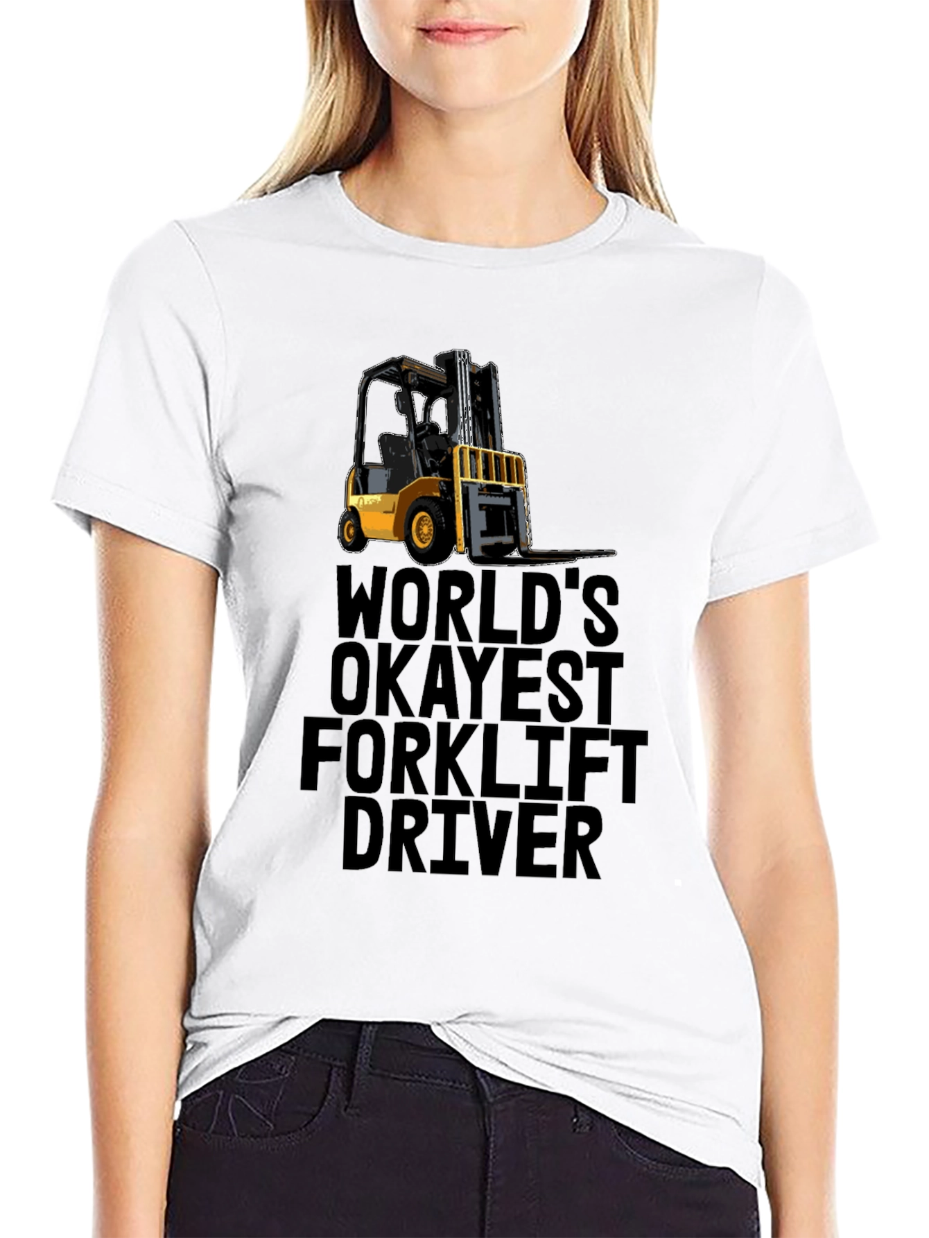 Worlds Okayest Forklift Driver Black T-Shirt