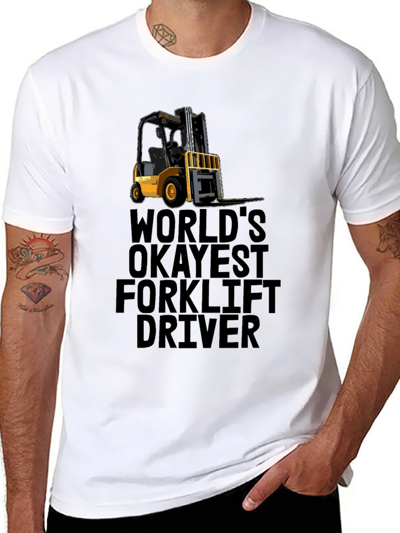 Worlds Okayest Forklift Driver Black T-Shirt