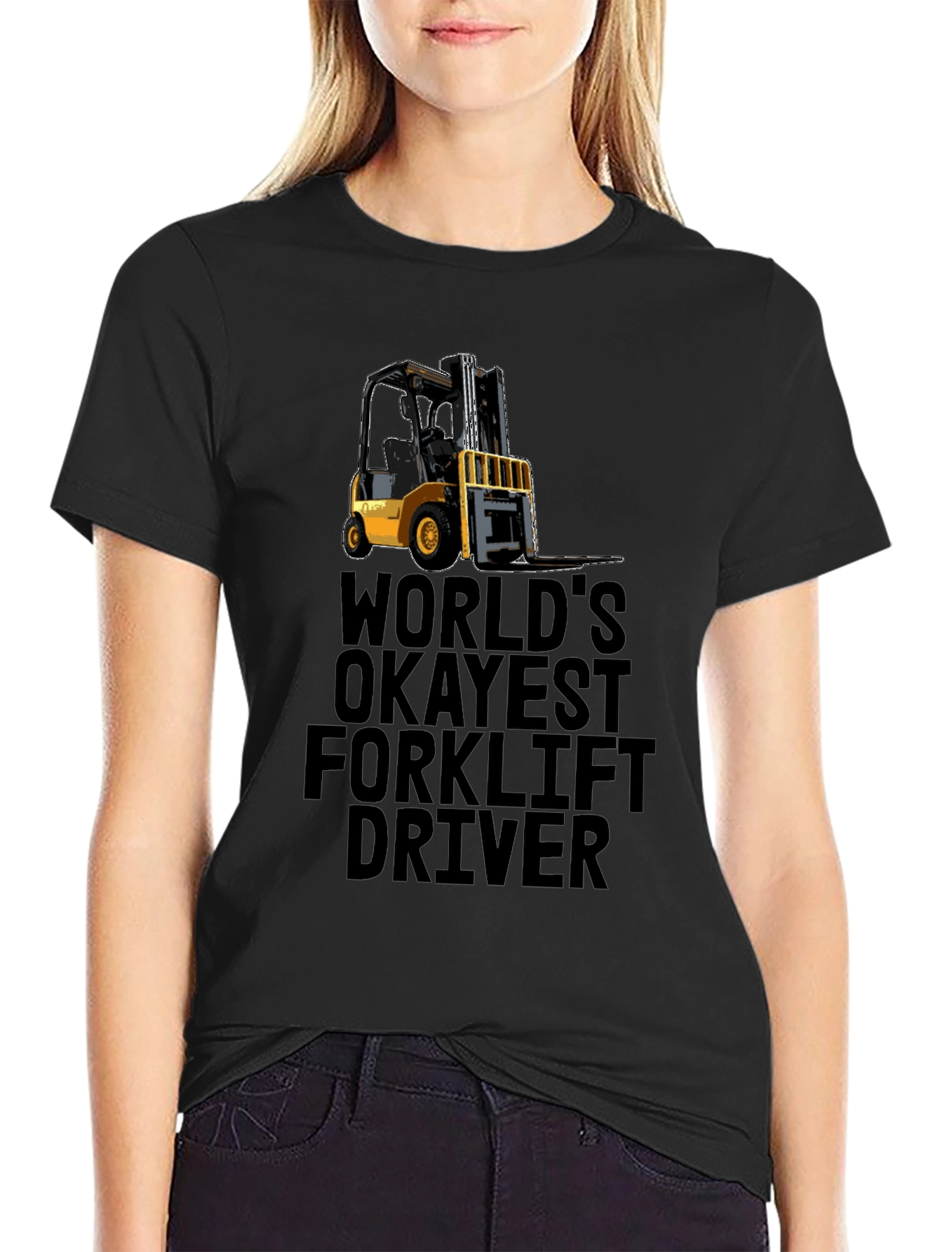 Worlds Okayest Forklift Driver Black T-Shirt