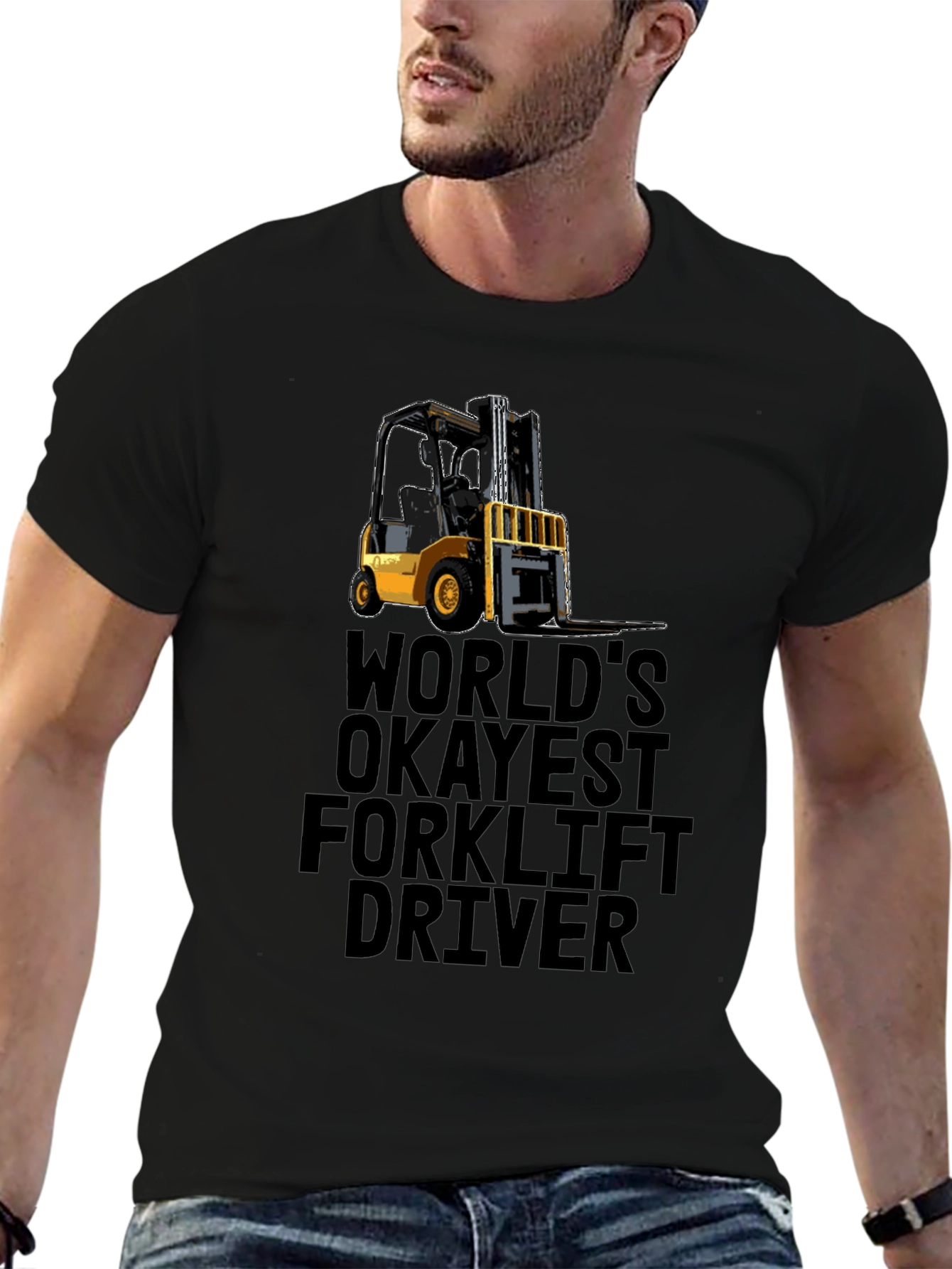 Worlds Okayest Forklift Driver Black T-Shirt