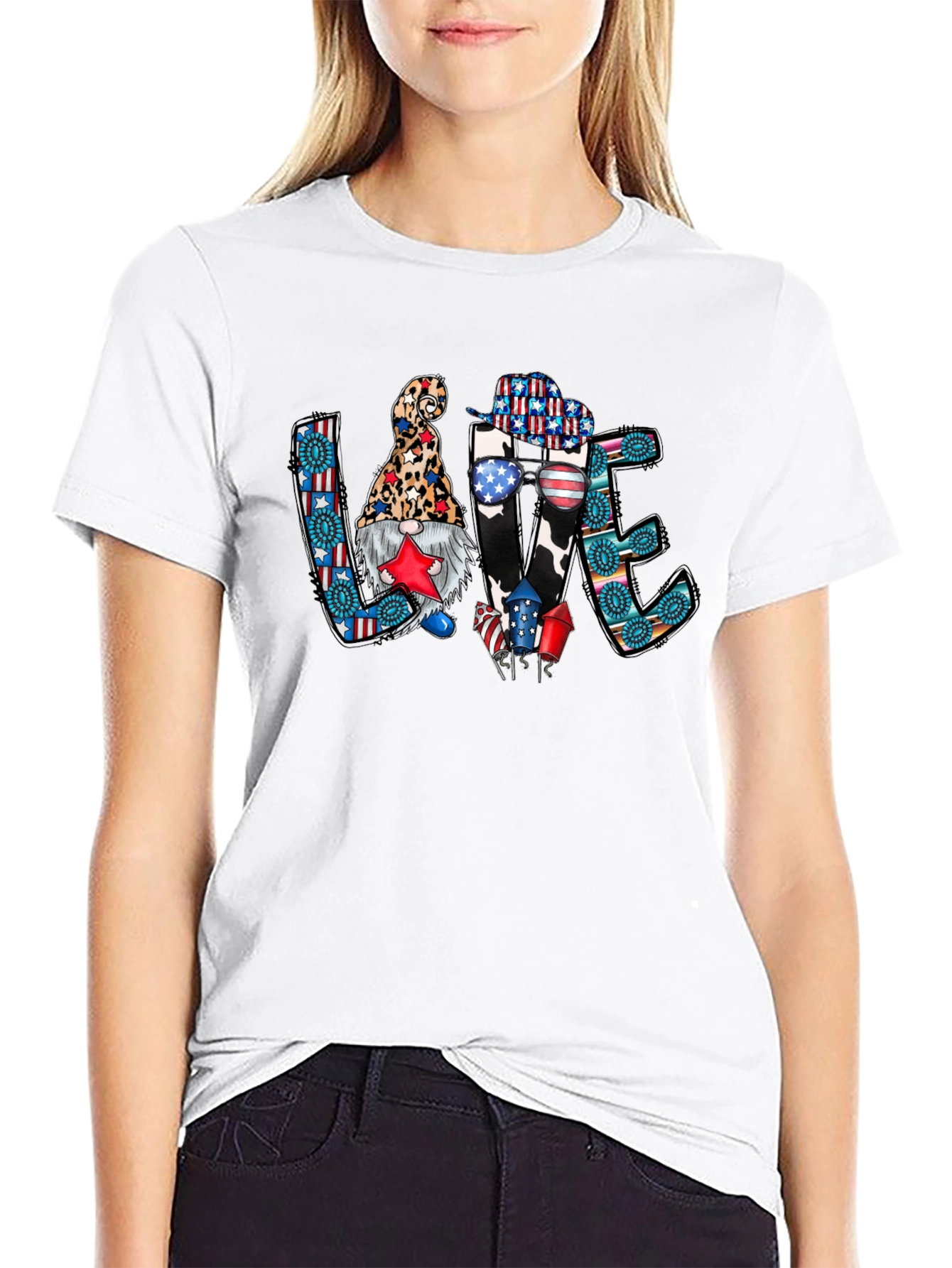 Patriotic LOVE T-Shirt - Gnome & Western Style