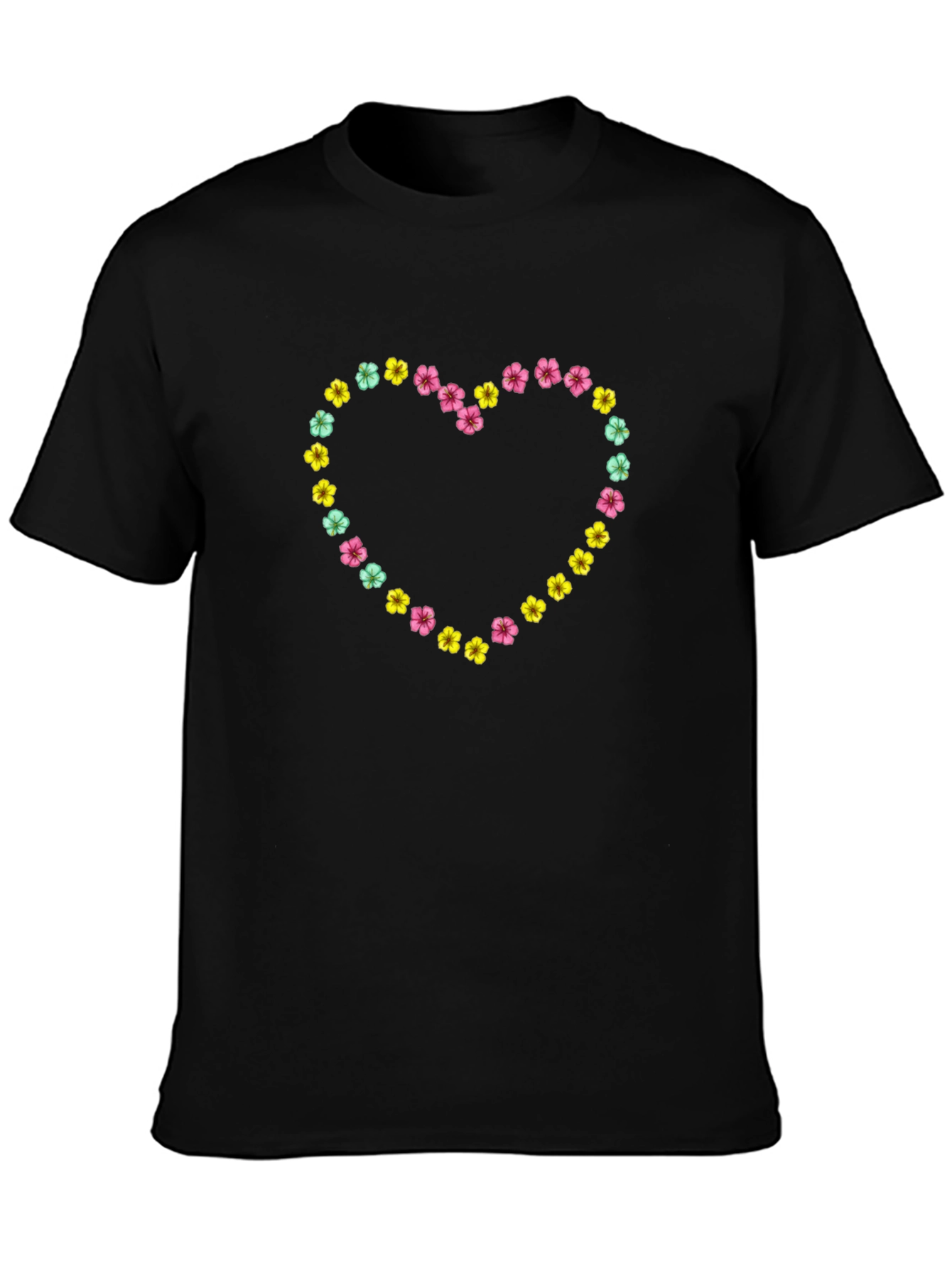 Floral Heart Tee - Cute Black T-Shirt