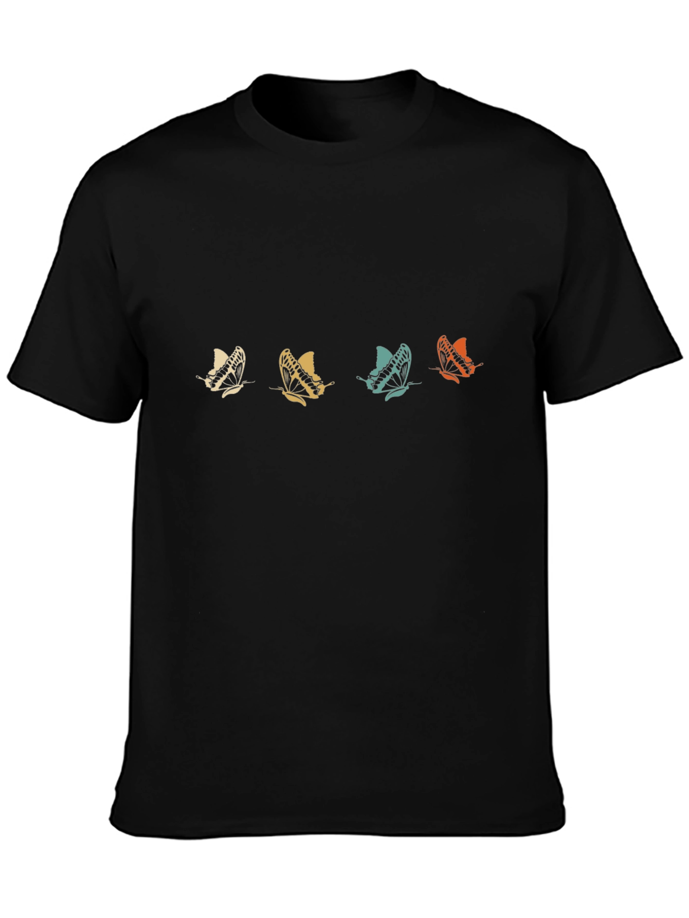 Retro Butterfly Graphic Print Black T-Shirt