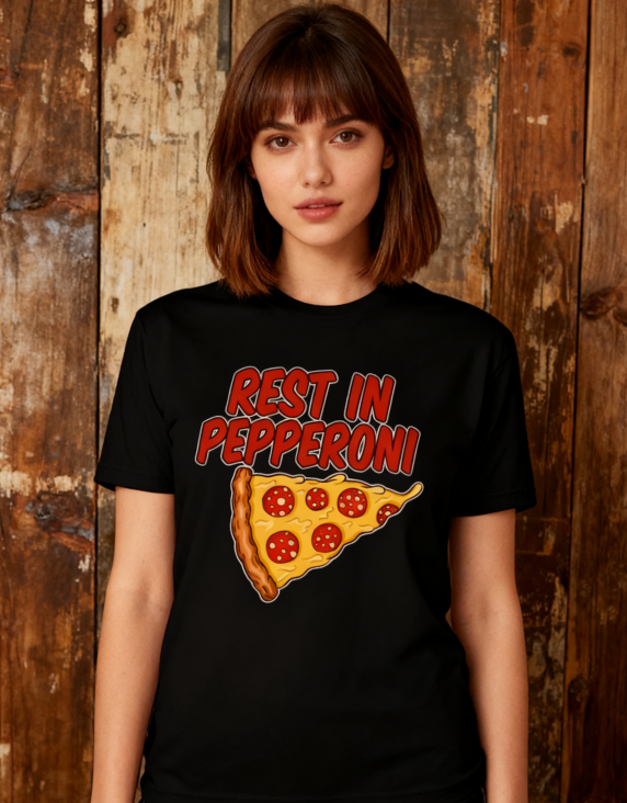Chic Pizza Print Black T-shirt