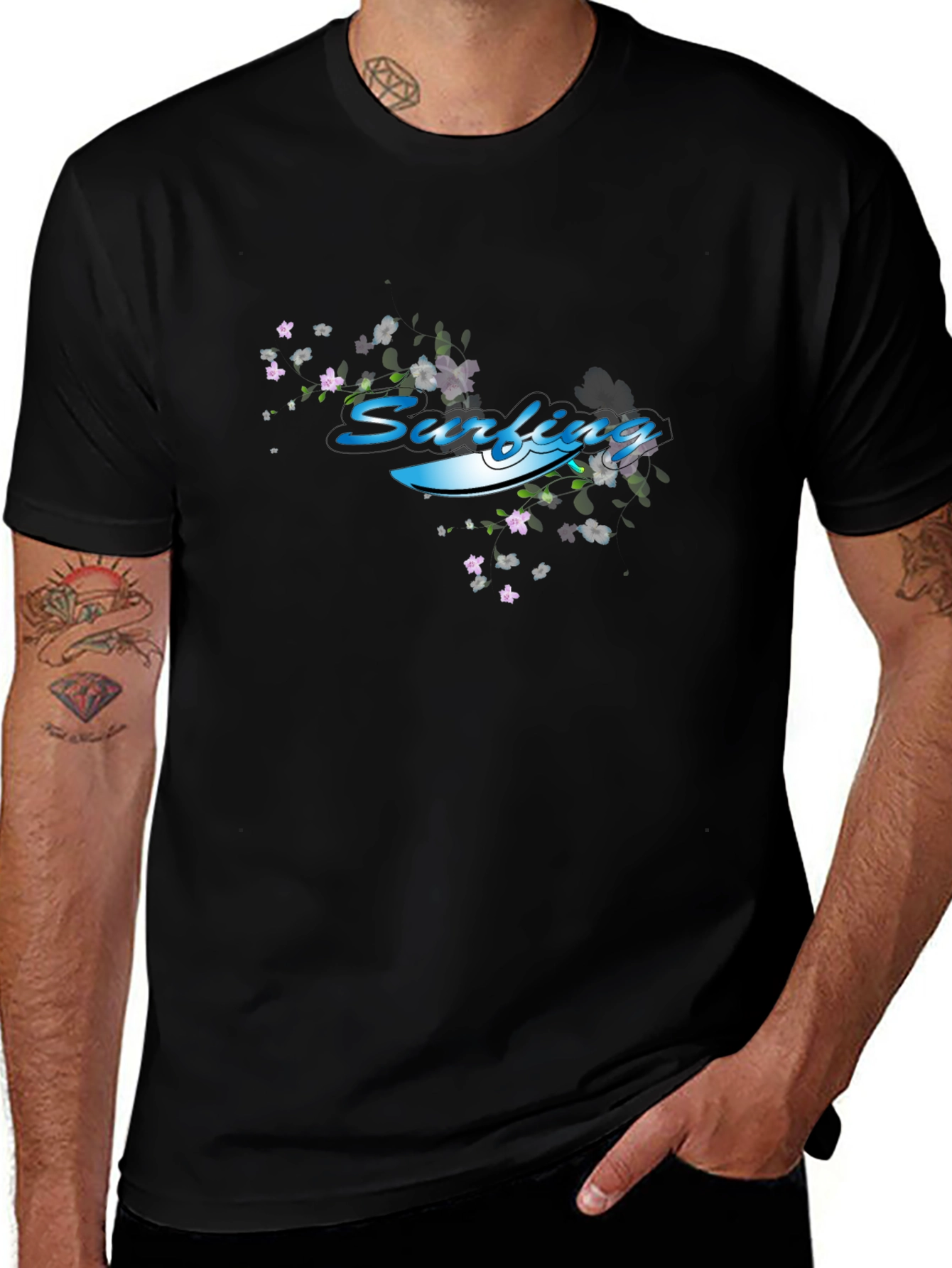 Surfing Graphic T-Shirt - Black Cotton Tee