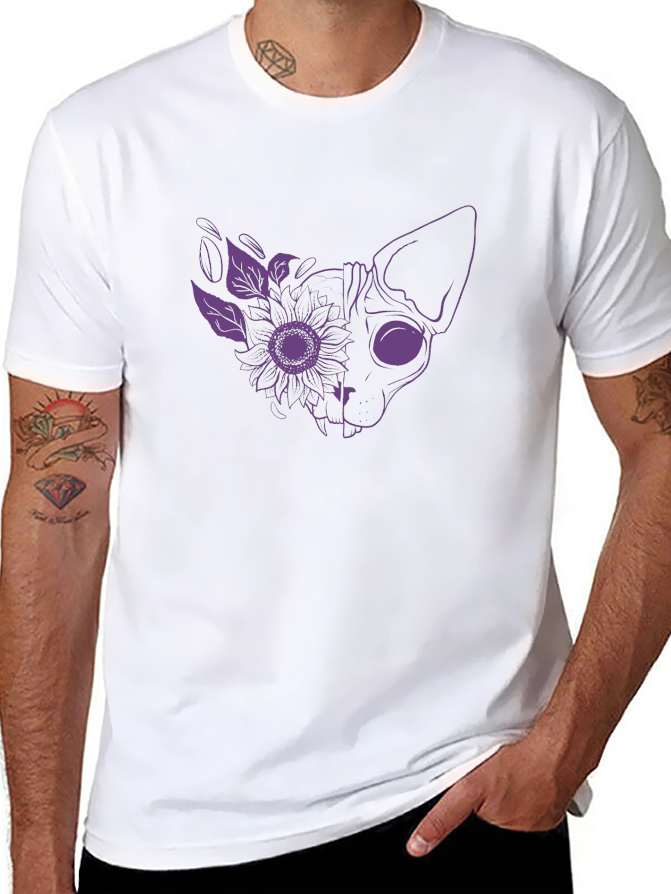 Floral Cat Graphic Tee - Unique Design