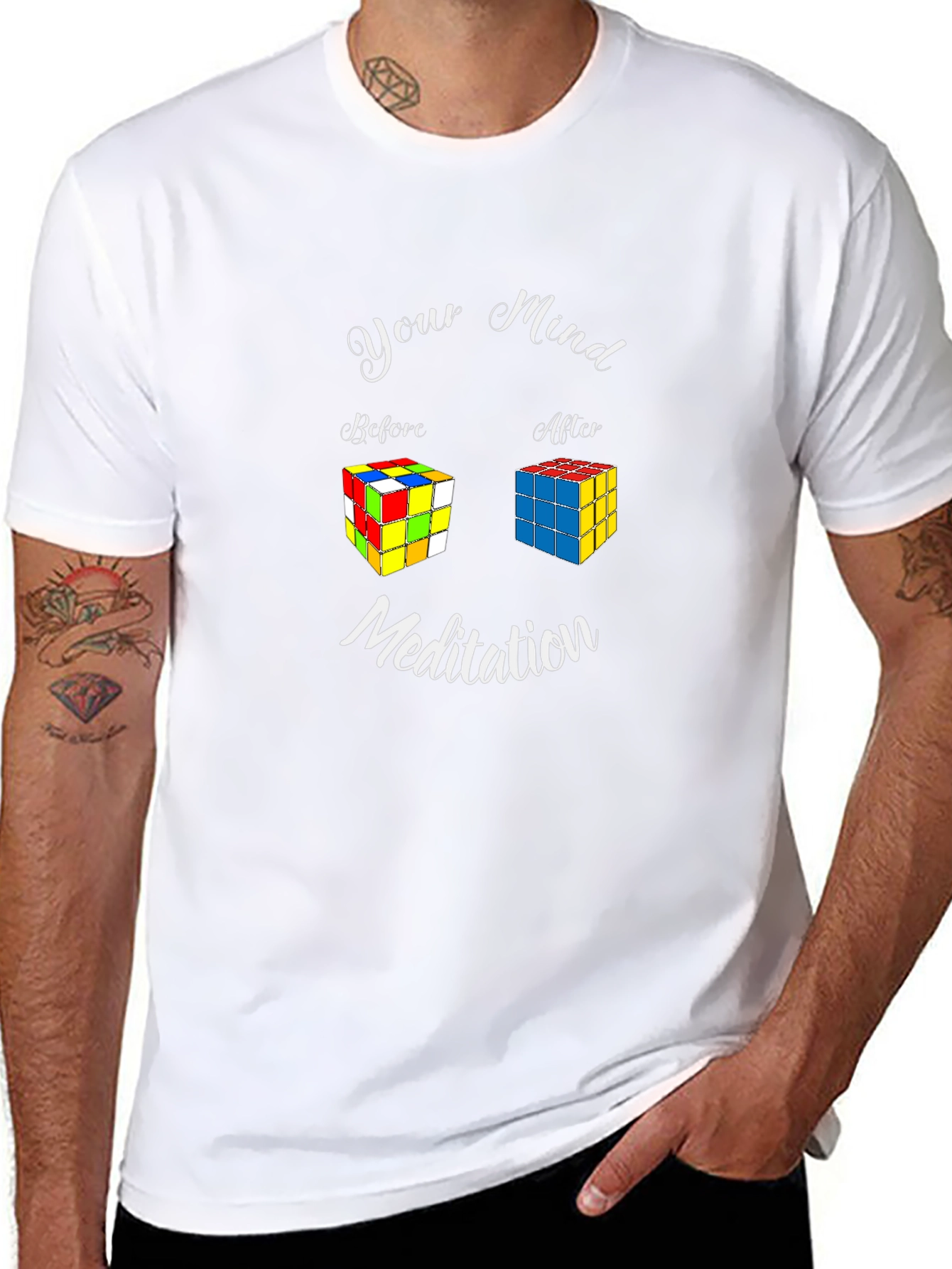 Mind Meditation Rubiks Cube Black T-Shirt