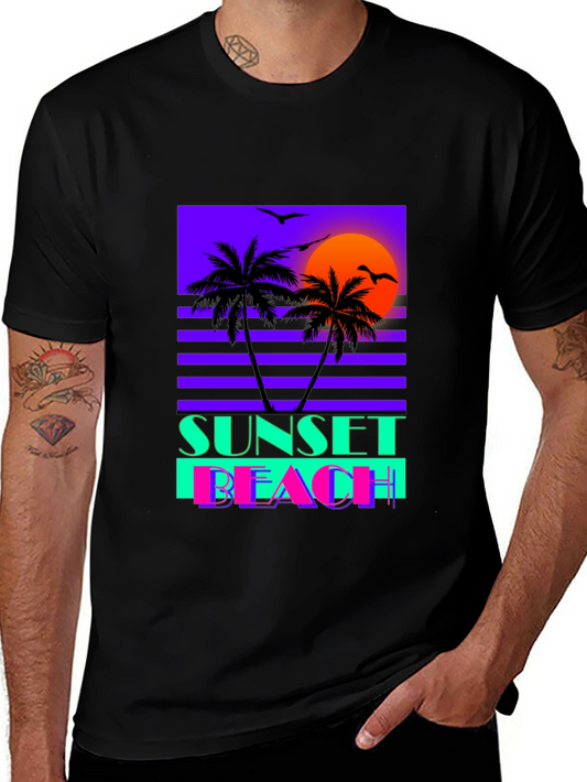 Sunset Beach Graphic Tee - Retro Wave T-Shirt