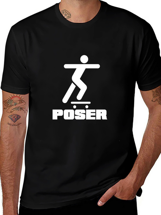 Skateboarder Poser Graphic Tee - Black Crew Neck