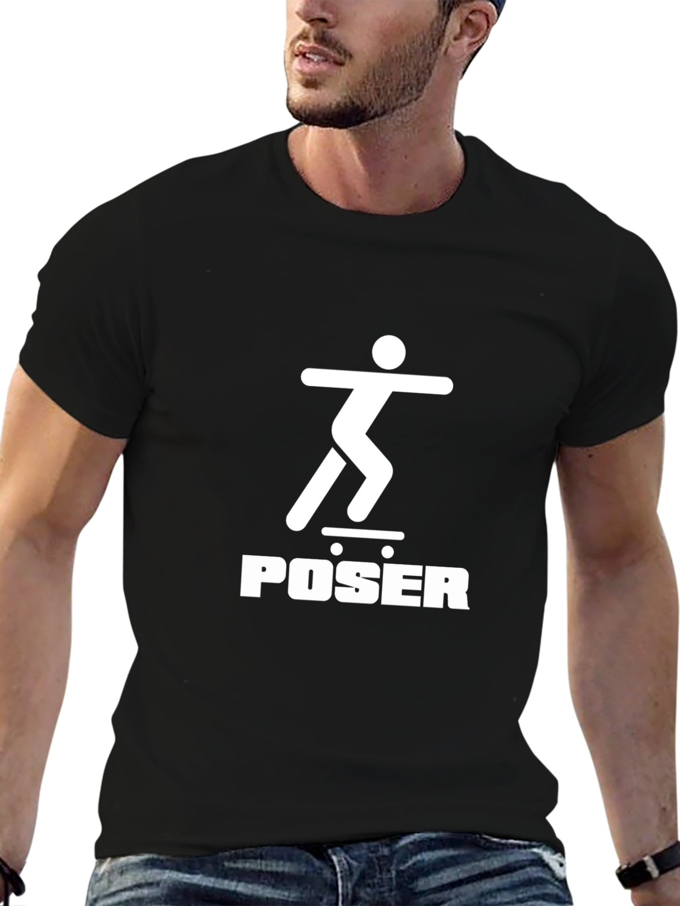 Skateboarder Poser Graphic Tee - Black Crew Neck
