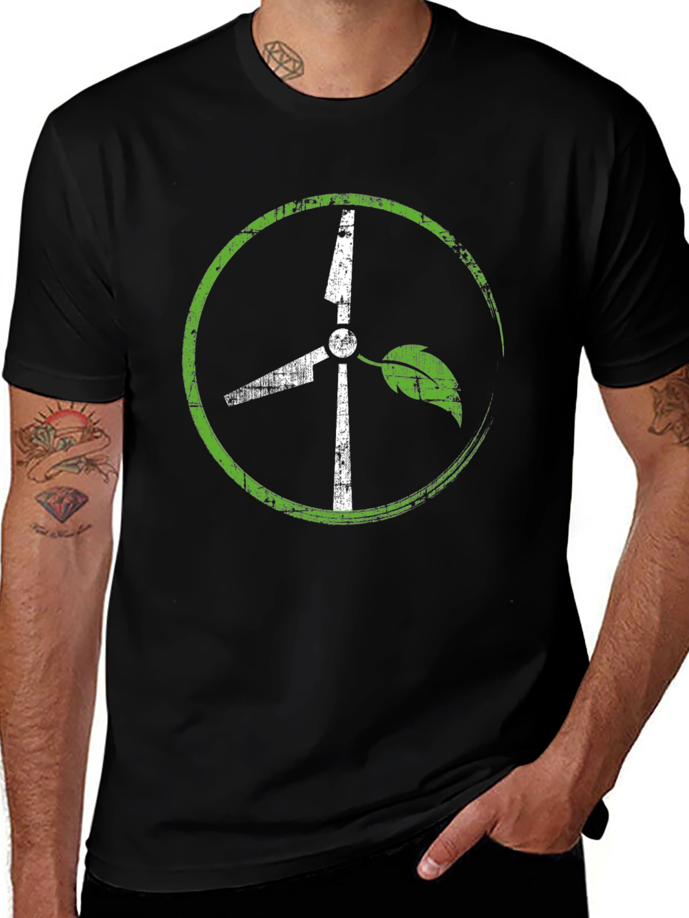 Eco-Friendly Wind Turbine Graphic T-Shirt