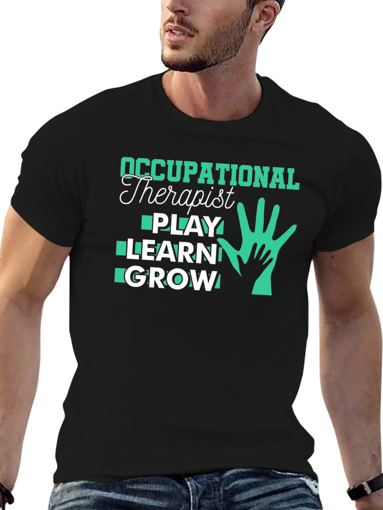 Occupational Therapist Play Learn Grow Black T-Shirt