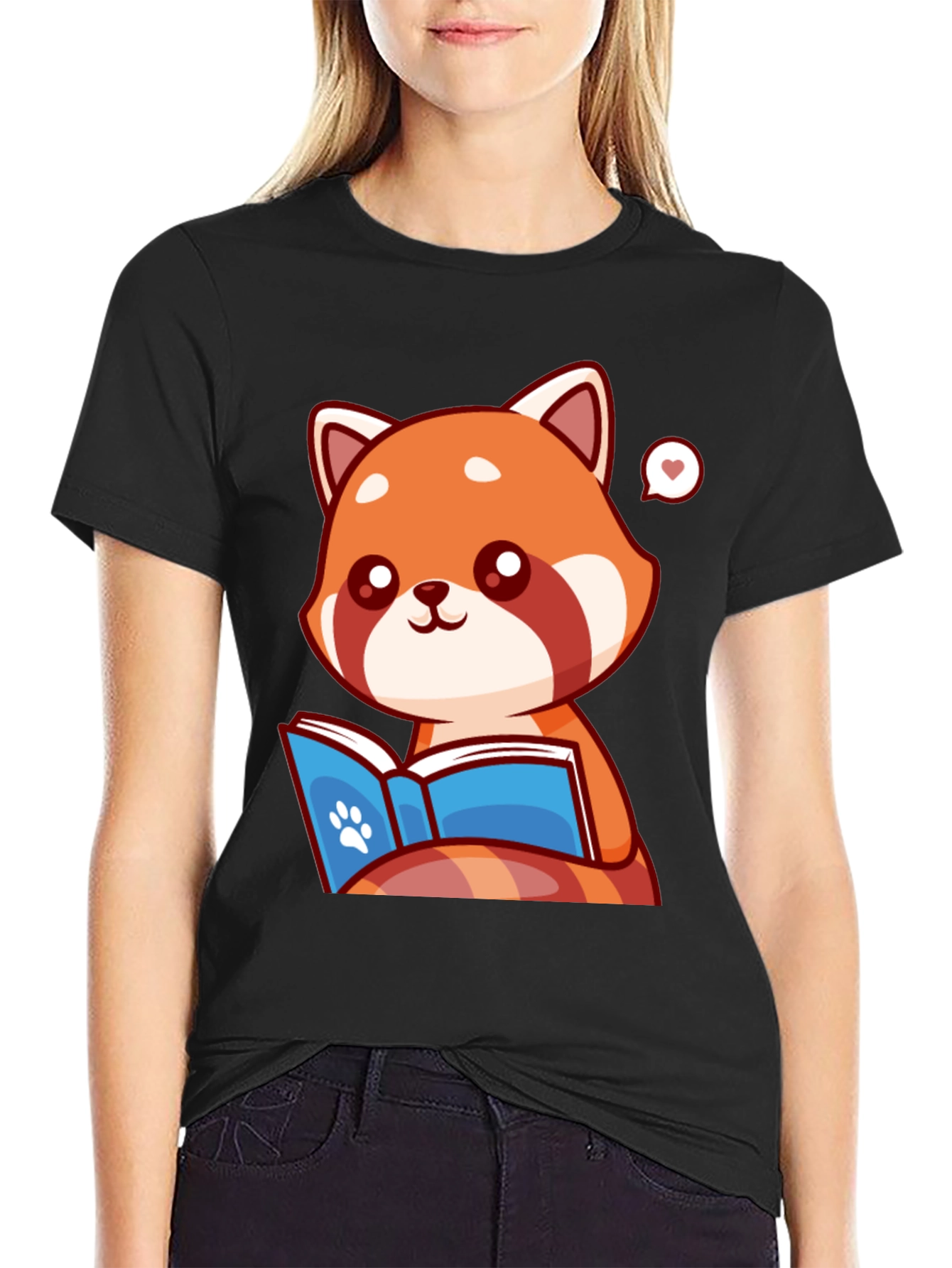 Cute Red Panda Reading Book Graphic Tee