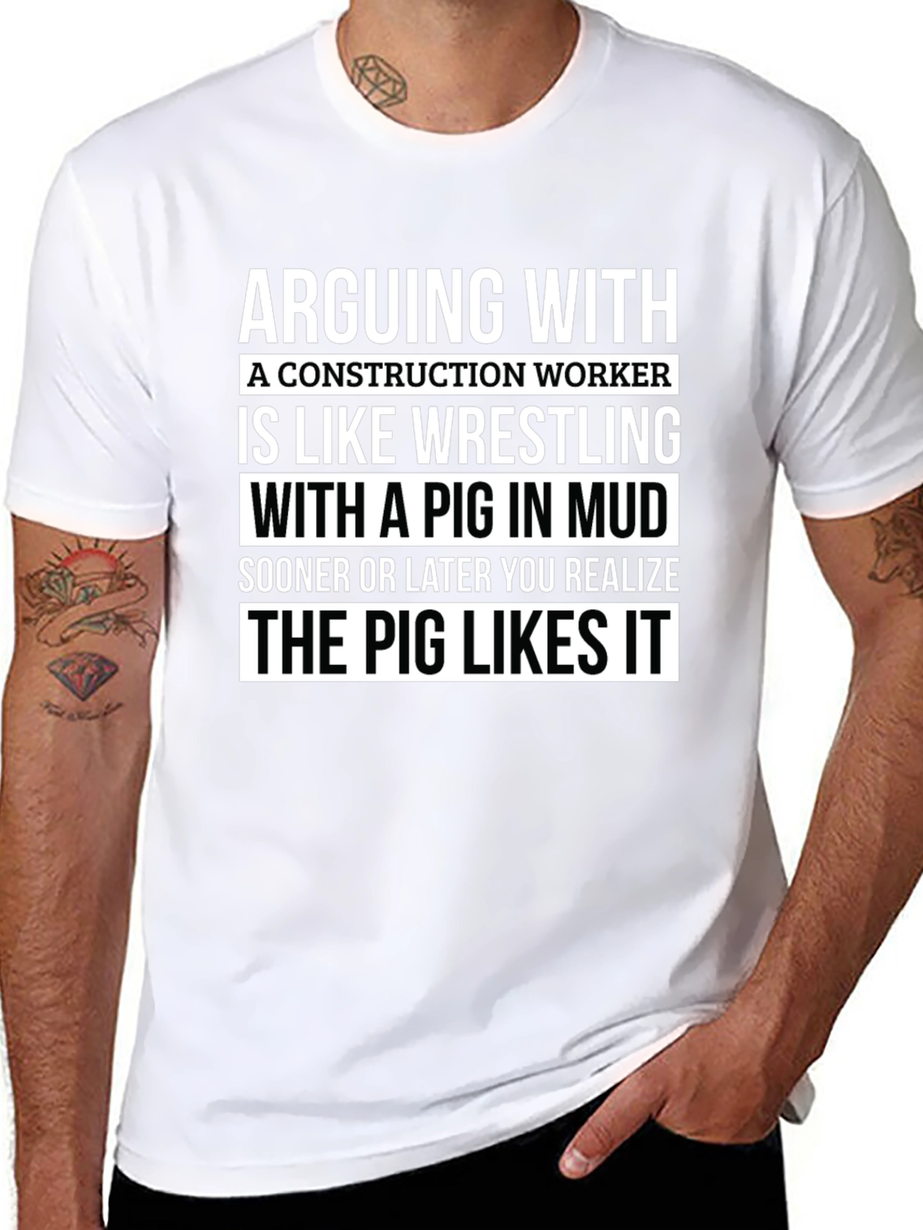 Construction Worker Pig Wrestling T-Shirt