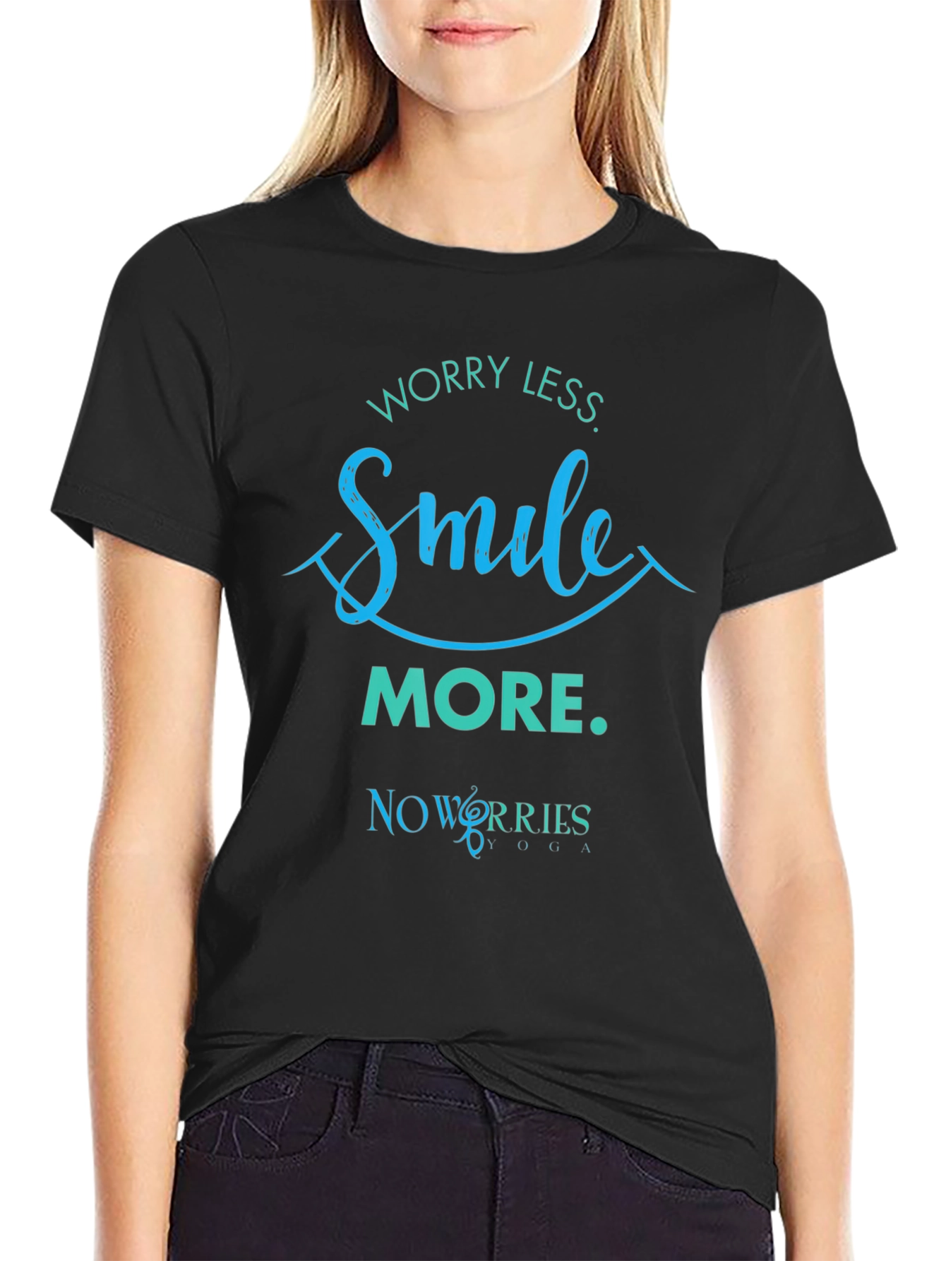 Worry Less Smile More Black Graphic Tee