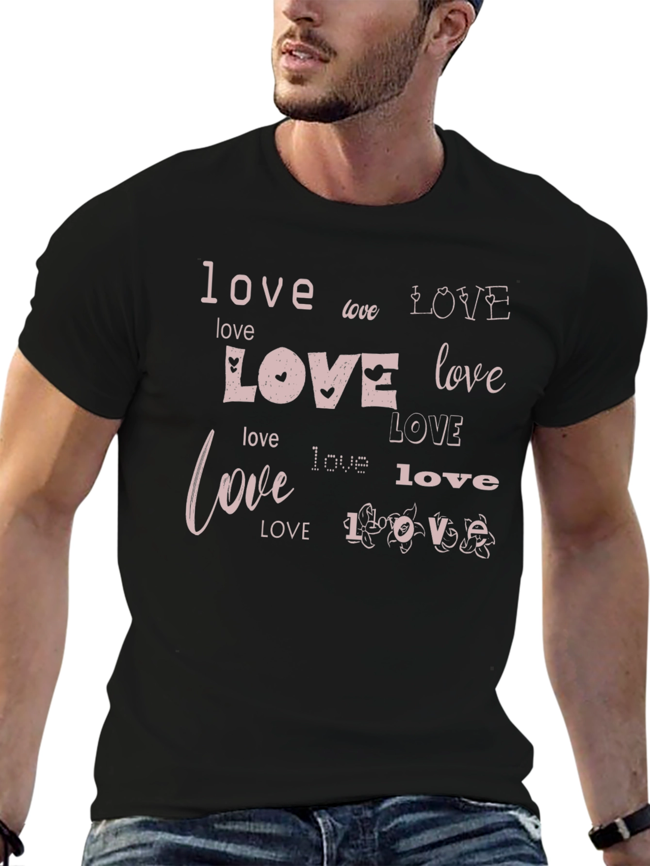 Love Print Black T-Shirt