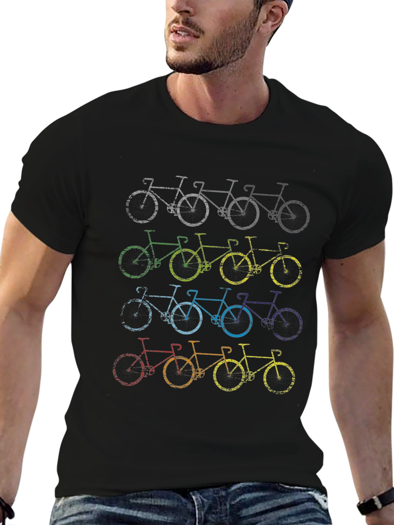 Retro Bicycle Print Black T-Shirt