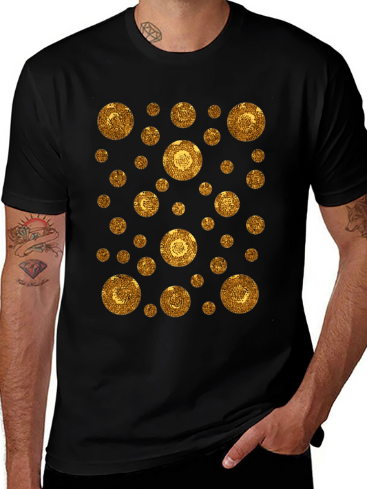 Gold Circle Pattern Black T-Shirt