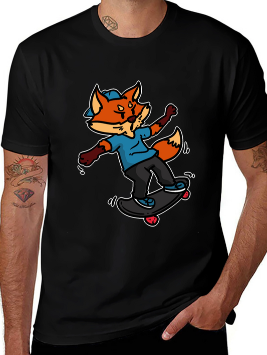 Skateboarding Fox Graphic Tee - Cool Cartoon Design