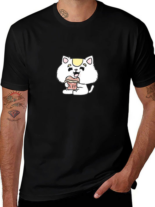 Cute Cartoon Cat Cupcake Black T-Shirt