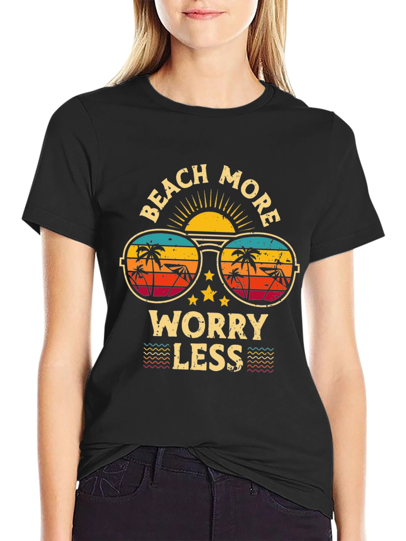 Beach More Worry Less Graphic T-Shirt