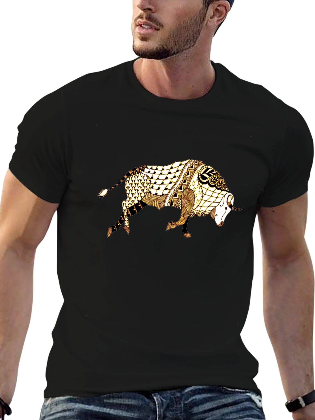 Abstract Bull Graphic Tee - Black