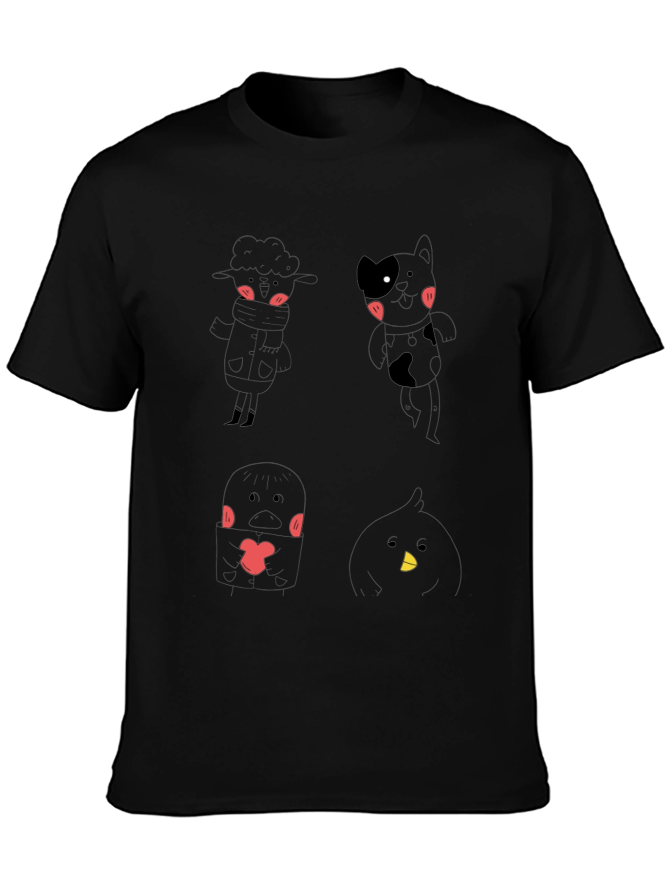 Cute Cartoon Character Graphic Black T-Shirt