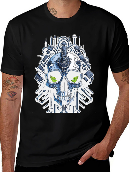 Steampunk Skull Graphic T-Shirt - Modern Tech Design