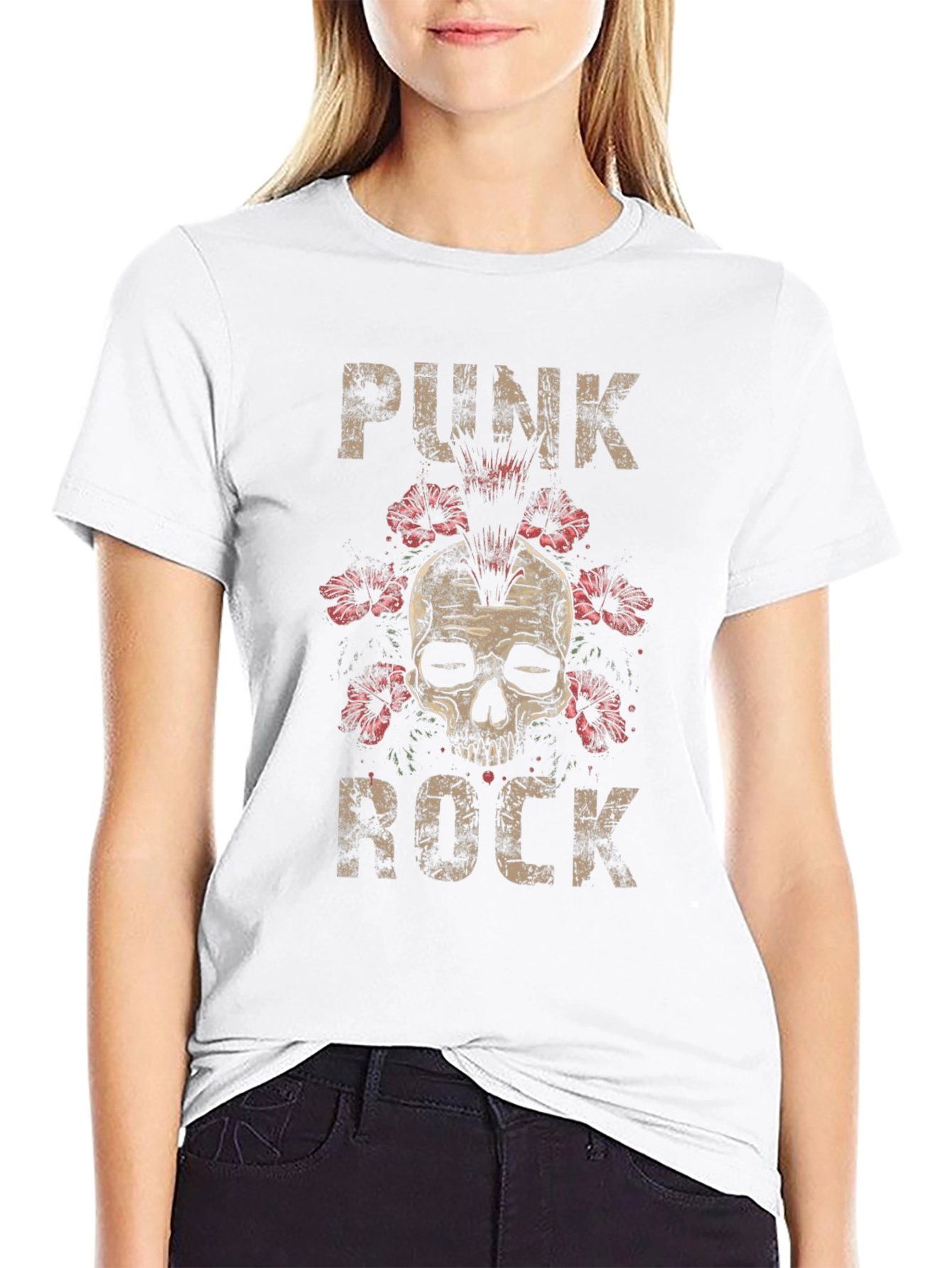 Punk Rock Skull Graphic Tee - Black