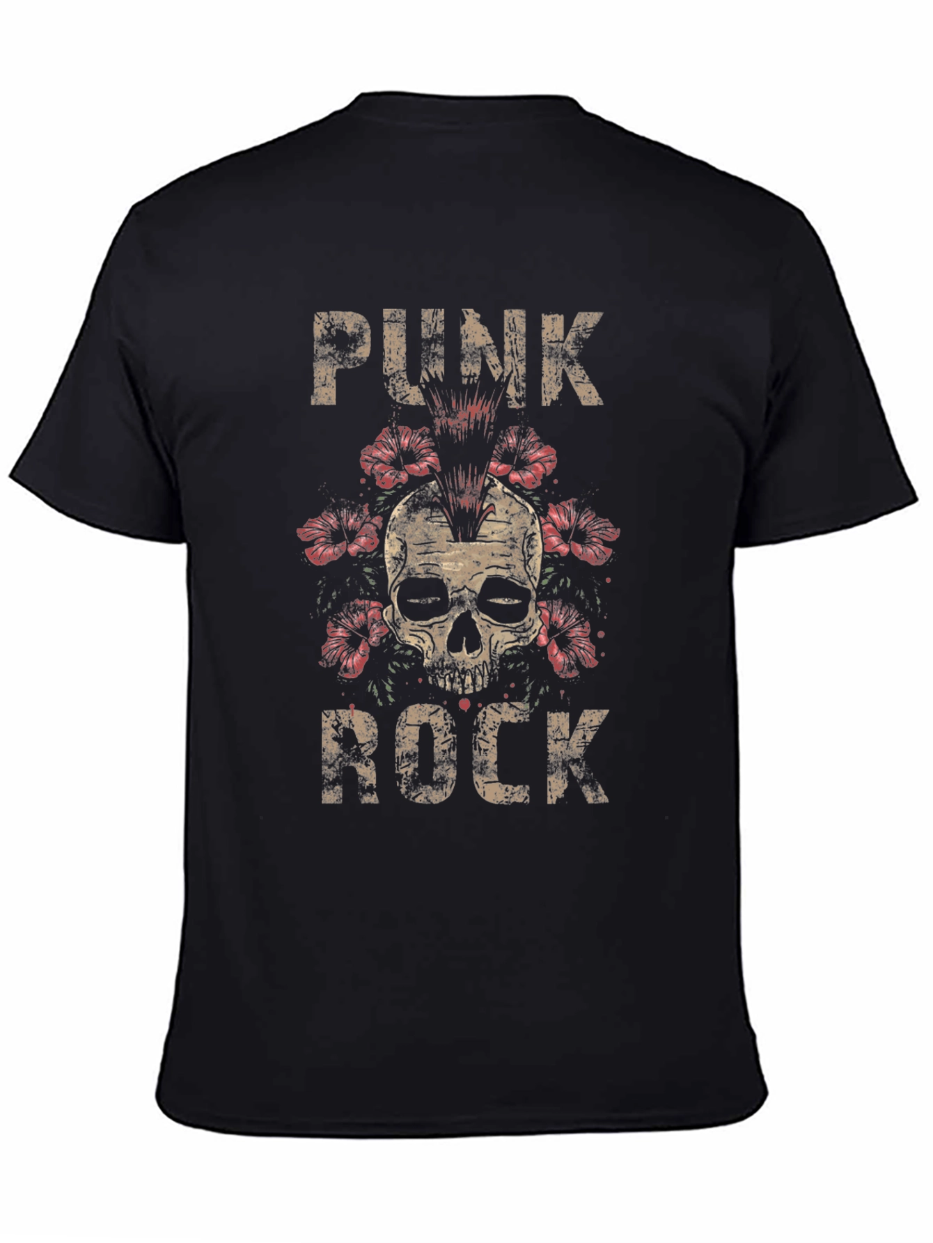 Punk Rock Skull Graphic Tee - Black
